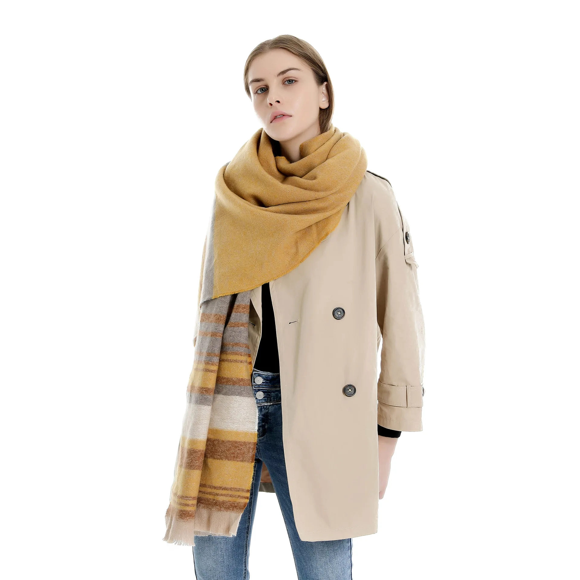 Осень и зима,, стиль, западный стиль, цветная панель, в полоску, с кисточками, модный теплый искусственный кашемир, женский шарф
