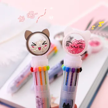 

10 Colors Diamond Cat Ballpoint Pen Cute Press Ball Pens office school writing supplies kids gift Papelaria Escolar