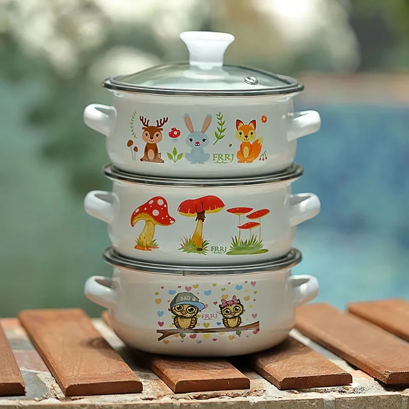 Enamel Soup Pot, Barbecue Pot, Stew Pot, Enamel Glass Cover, Enamel Pot  Set, Four Colors To Choose From - Temu