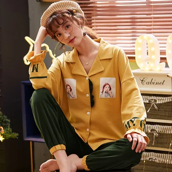 

Wontive Women Clothes 2019 Autumn Couple Pyjamas Women Winter Lingerie Pajamas Set Cotton Long-sleeved Trousers Home Clothes