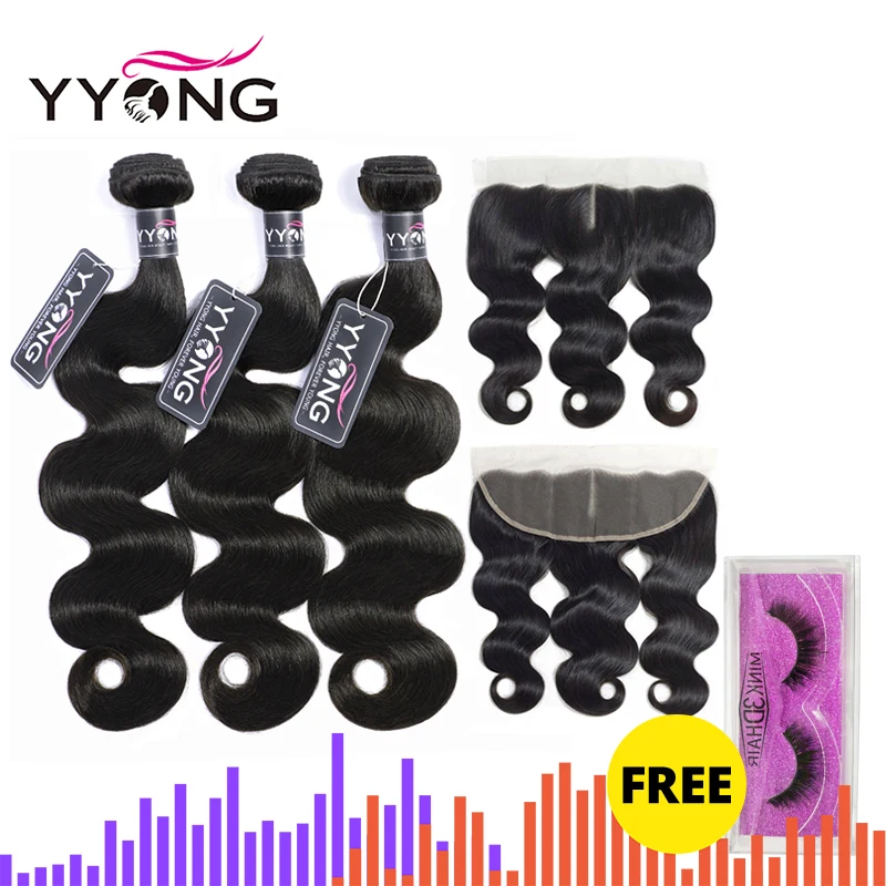 Online Yyong Haar 3 Bundles Brasilianische Körper Welle Mit Frontal Remy Menschliches Haar Bundles Mit 13X4 Ohr Zu Ohr spitze Frontal