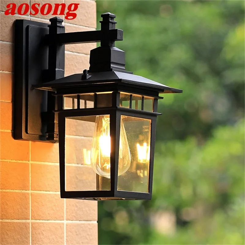 

AOSONG Outdoor Wall Lamp LED Classical Retro Black Light Sconces Waterproof Decorative for Home Aisle