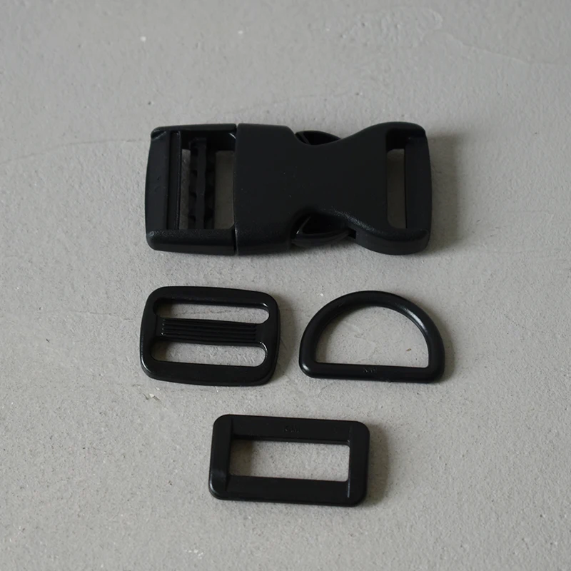 Black 50 sets strong plastic side release buckle belt buckle D rings 25mm clip clasp straps bag luggage DIY dog cat collar accessories - Цвет: Black
