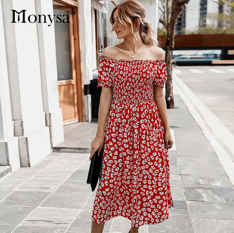 red and black off the shoulder dress
