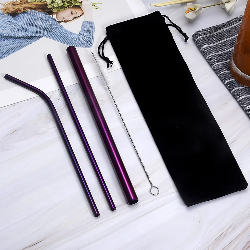 purple BalleenShiny 3 шт многоразовые, для питья соломы детские бутылочки для кормления из нержавеющей стали едят соломинки с щетка для чистки кружки - Цвет: purple