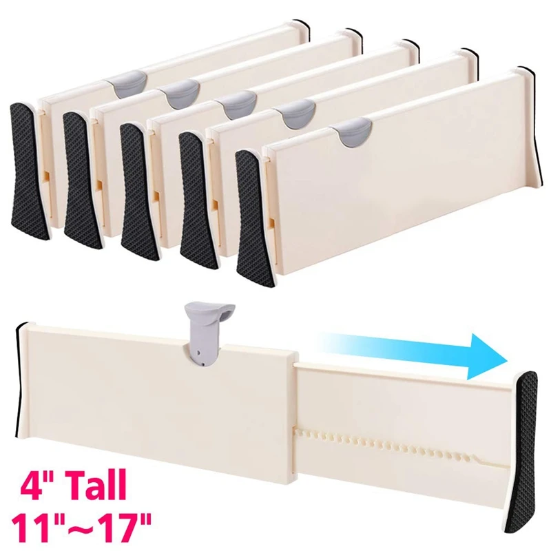 

Drawer Dividers Organizer 5 Pack,Adjustable Separators 4 Inch High Expandable From 11-17 Inch for Bedroom,Bathroom,Closet,Clothi