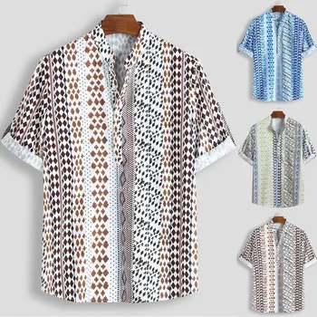 

Casual Men's shirt Summer Hawaiian Mens Loose Multi Color Lump Chest Half Sleeve Stand Collar Round Hem Shirts Camisas hombre