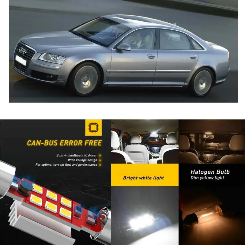 

LED Interior Car Lights For Audi A8 4E2 4E8 Interior rear trunk glove box make-up mirror lighting error free