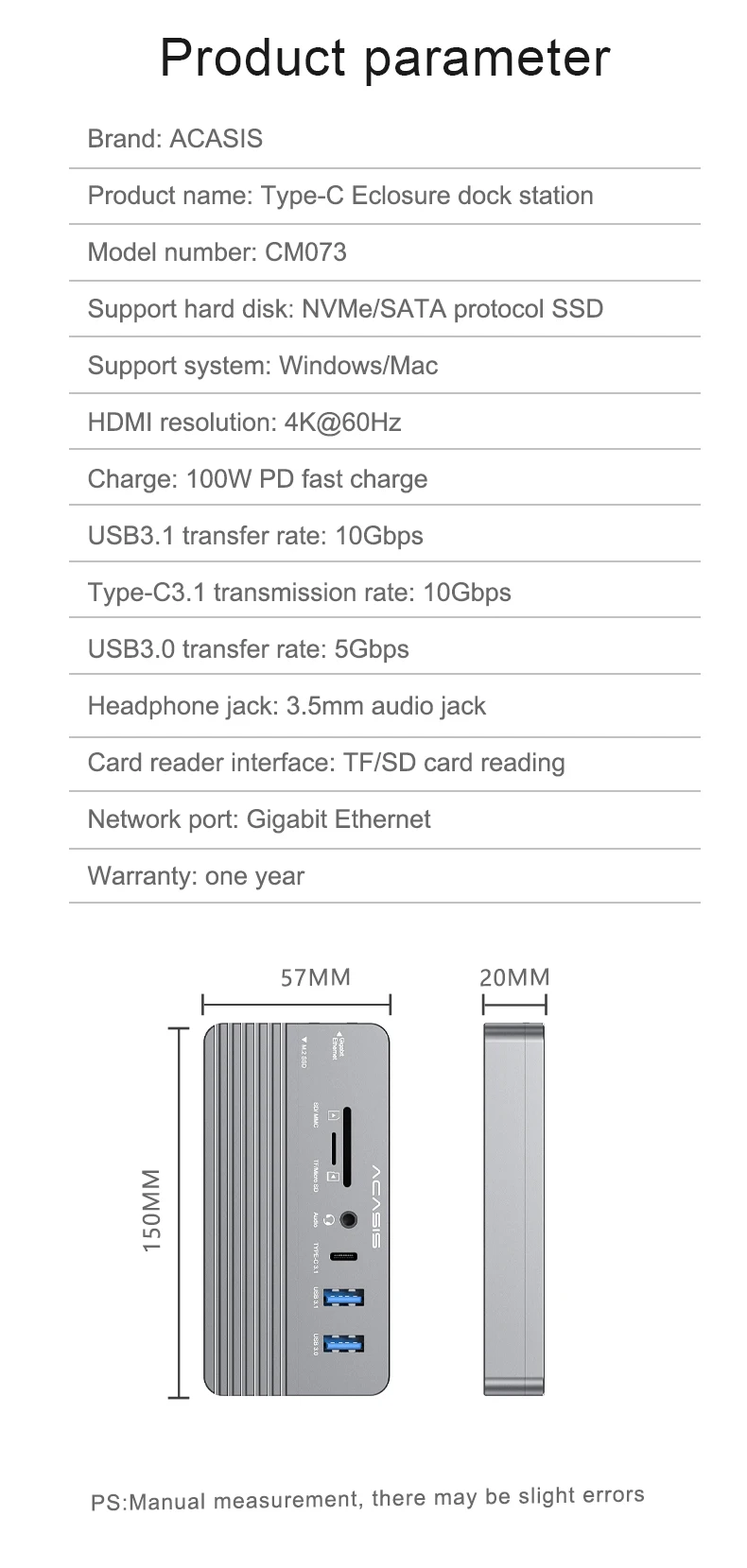 portable hdd case ACASIS Swappable High-Speed SSD Storage & 10-In-1 Hub 3.1GEN2 NVME/SATA M.2 SSD Enclosure Case to USB PD100W Dock Station external hard drive case