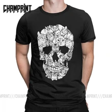 Уникальная футболка для мужчин с кошкой, черепом, скелетом, ужасом, страшным, хлопковая футболка, котенок, готика, панк, футболки с символикой Хэллоуина, идея подарка