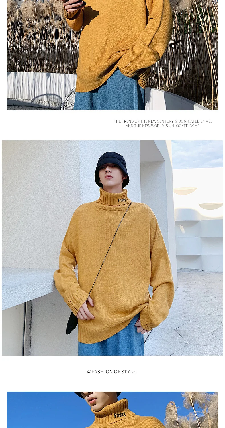 Winter Turtleneck Sweater Men's Warm Fashion Solid Color Casual Knit Pullover Man Streetwear Wild Loose Long Sleeve Sweater