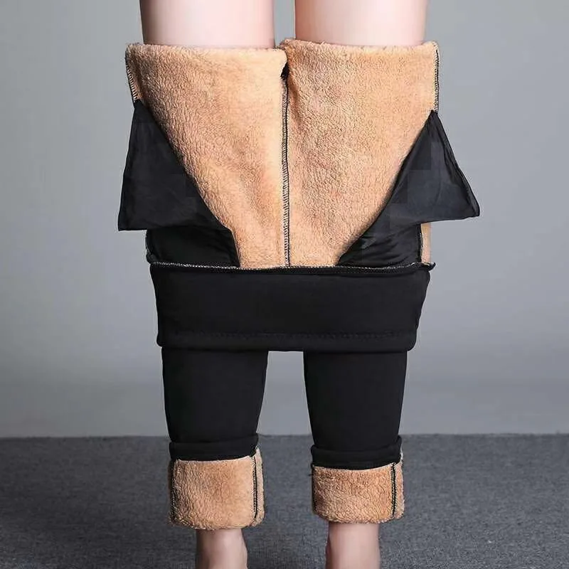 Зимние брюки из овечьей шерсти, женские облегающие бархатные Pantalon с высокой талией, теплые толстые кашемировые брюки для женщин