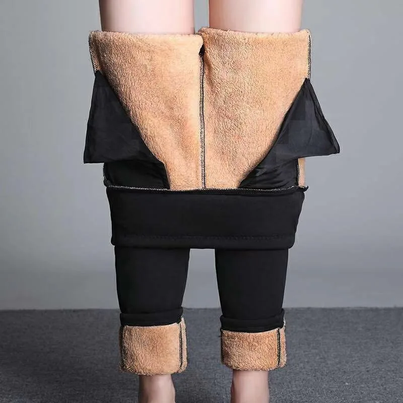 Зимние брюки из овечьей шерсти женские облегающие бархатные Pantalon с высокой