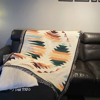 

Multifunctional blanket single person sofa blanket lunch break blanket sofa towel geometric pattern retro civilian dormitory