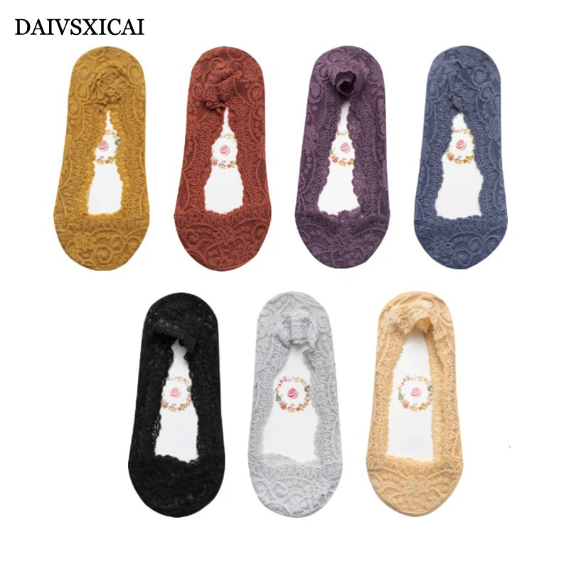 4 пара/лот = 8 шт., летние кружевные носки ярких цветов, хлопковые женские милые невидимые силиконовые Нескользящие носки, модные женские носки