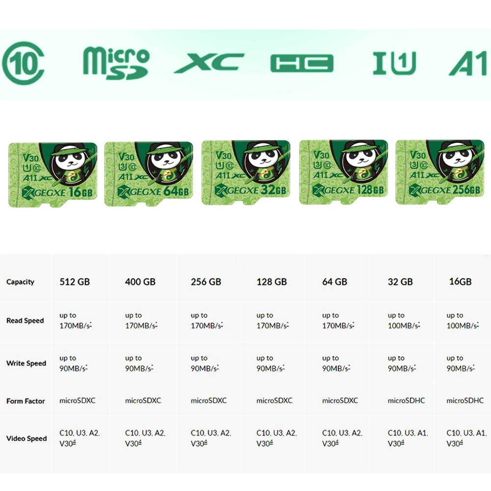 XGEGXE A1 слот для карт памяти 256 ГБ 128 Гб 64 ГБ 32 ГБ оперативной памяти, 16 Гб встроенной памяти, 8 Гб до 95 МБ/с. микро SD карты V30 U1 U3 C10 UHS-1 высокое Скорость FlashTF карты