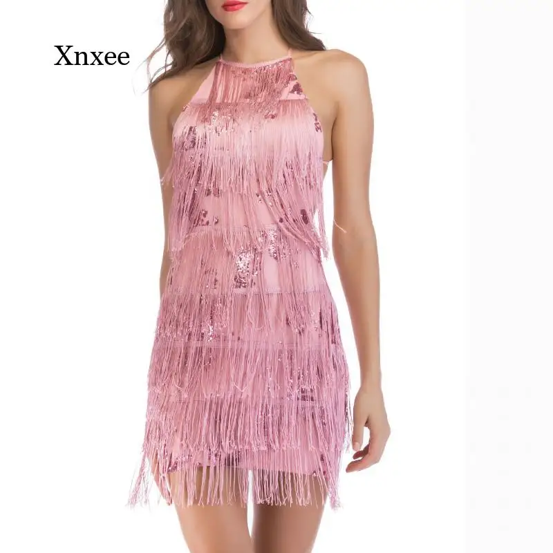 Tassel Sequin Mini Dress Sexy Women Stunning Flapper Fringe Sequined