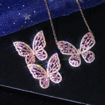 

Jefficarnny High sense fairy butterfly necklace clavicle chain and earrings 2 sets women jewelry set with Free Shipping