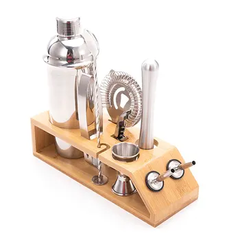 

Bartender Set Trapezoidal Wooden Base Cocktail Bartender Tools Shaker Bartending Tool Set Wine Glass Cocktail Mixer