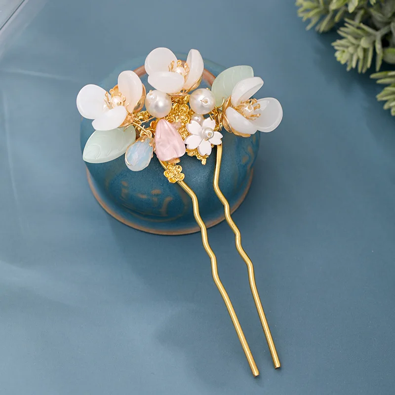 Hair Accessory Pearl Hairpins Hair Stick Jewelry Accessories Vintage Hairpin Forks Hair Jewelry For Women Handmade U-shaped Pearl Flower Hair Stick Bride Wedding Accessories Jewelry
