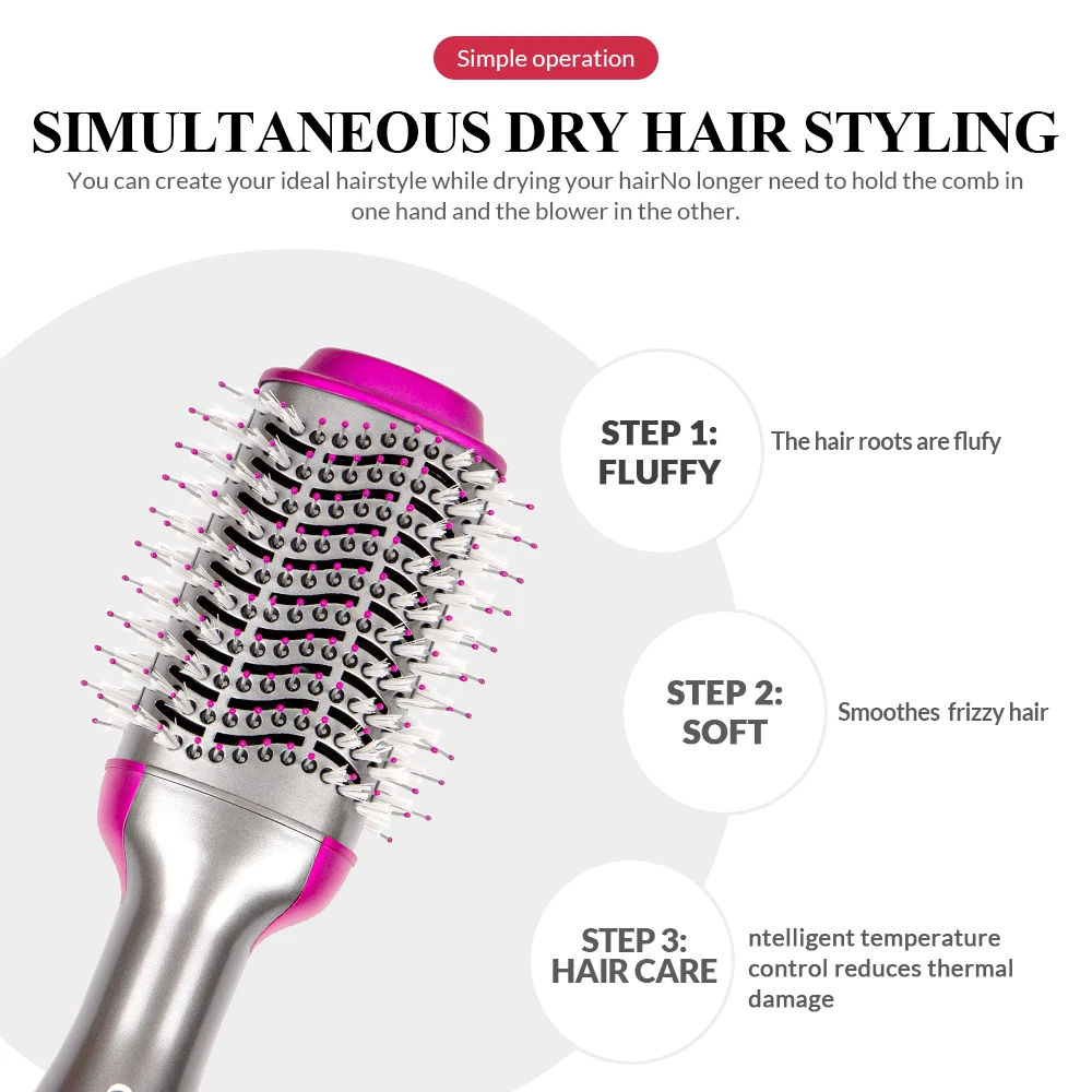 مشط الهواء الساخن فرشاة مجفف الشعر مجفف للنفخ مصفف...