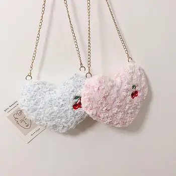 

PinShang Women Cute Plush Pouch Love Shape All-match Purse Cross-body Chain Single Shoulder Bag