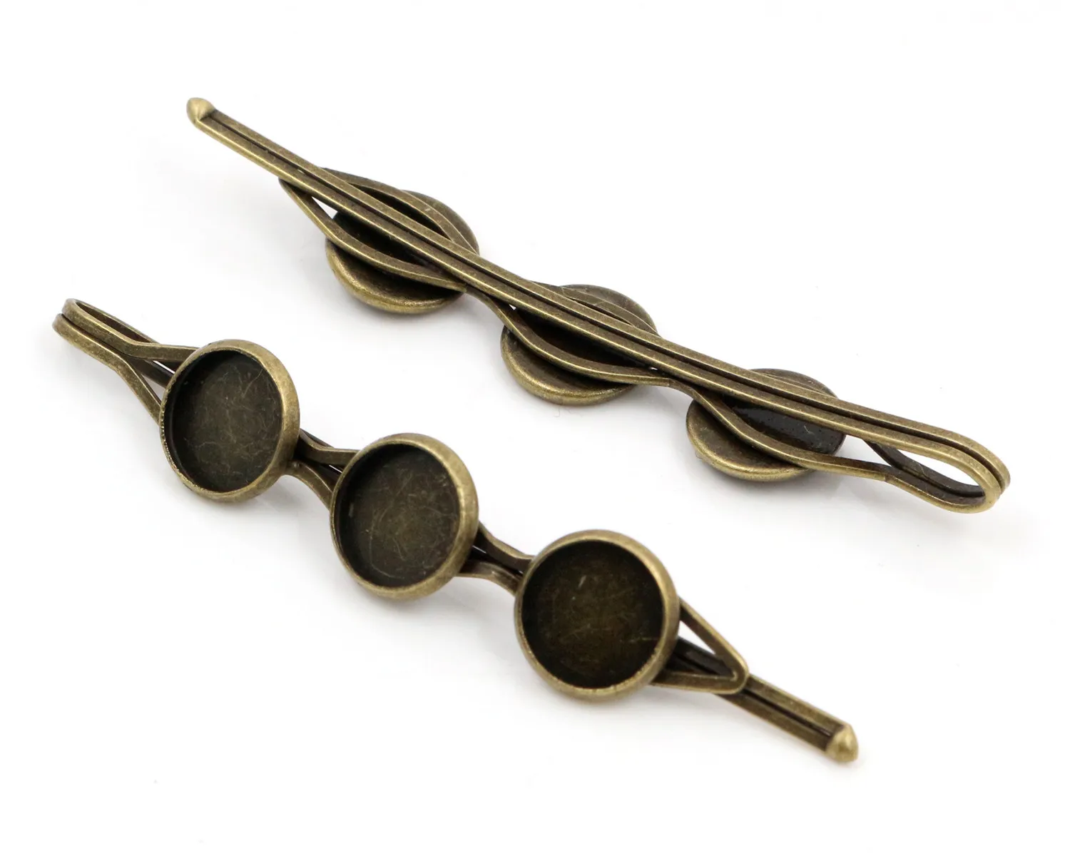 

10mm 10pcs High Quality Three 10mm Cameo Bronze Plated Copper Material Hairpin Hair Clips Base Setting Cabochon Cameo J6-44