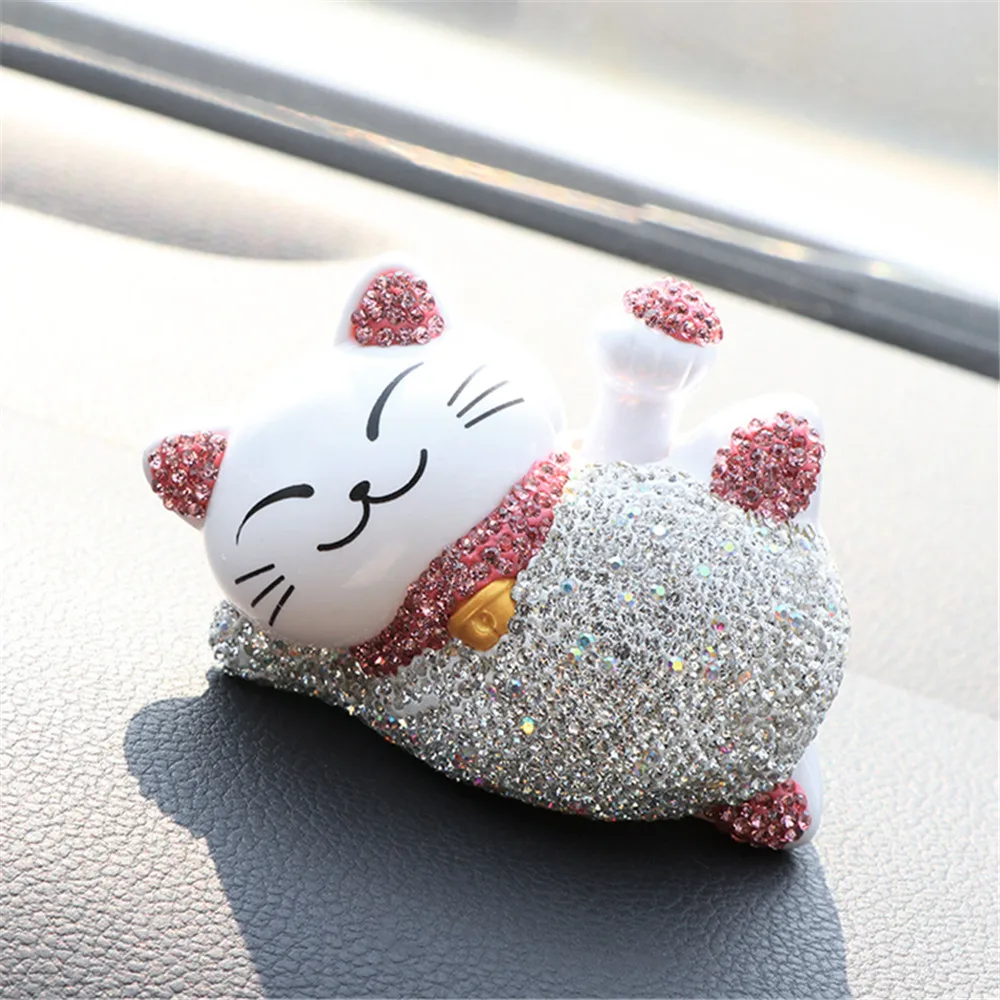 Креативное украшение интерьера автомобиля Манеки Неко счастливый кот гаджеты Bling украшения с камнями и стразами Автомобильная приборная панель Дисплей украшения - Название цвета: Pink Cat