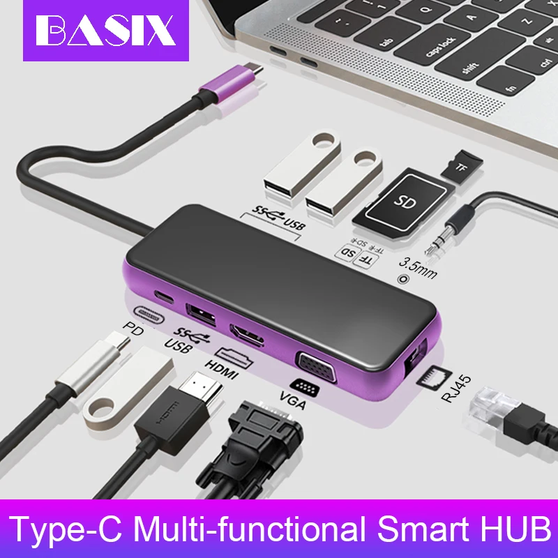 USB хаб с портом Type C на HDMI VGA 3 0 RJ45 5 мм|USB-хабы| |