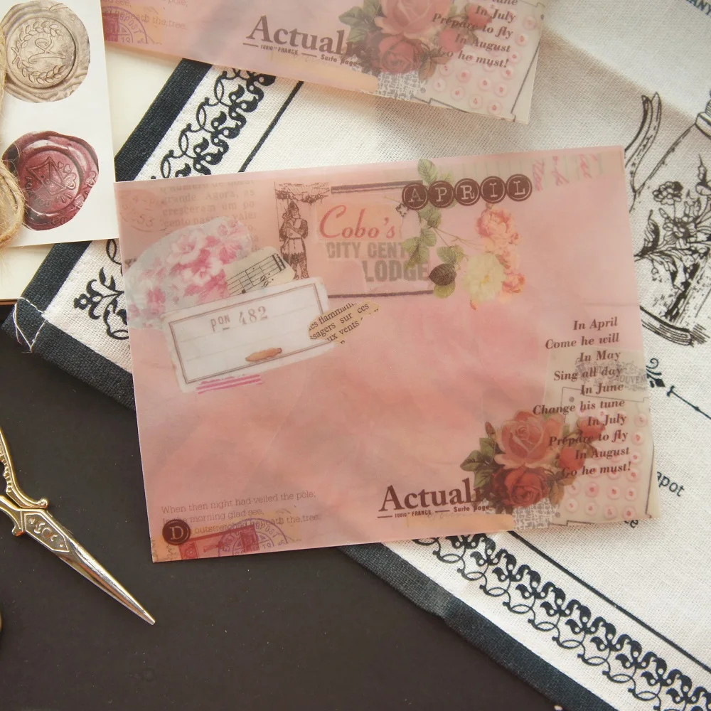 15*11 см 3 шт персиковый цвет Роза дизайн конверт как открытка карта конверт с приглашением прозрачная наклейка