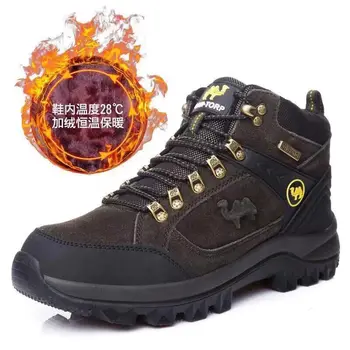 

Winter Men Boots with Fur 2019 Warm Leather Snow Boots Men Winter Work Casual Shoes Sneakers High Top Rubber Ankle Boots 36-46