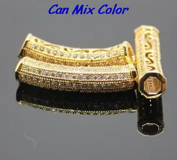 

best bead fg34 bracelet Fashion Long Tube Metal Beads Pave Mosaic Zircon beads Copper Charms Bead For jewelry making crystal