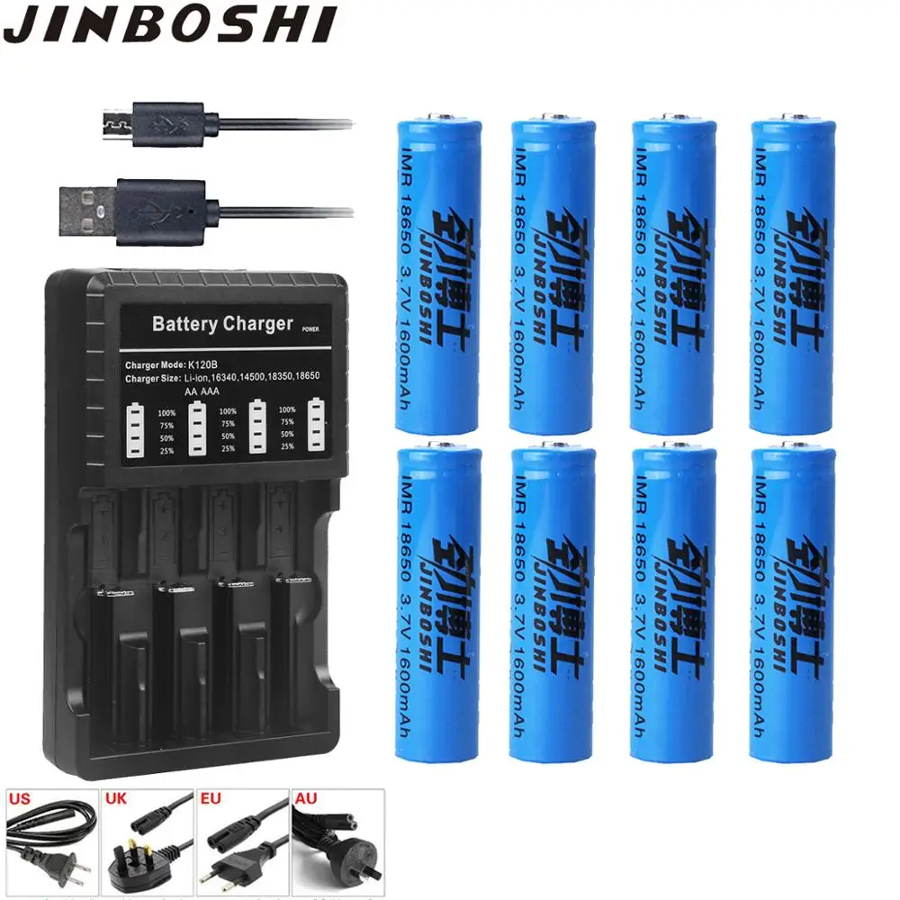 8 шт 18650 1600mAh литиевая батарея 3 7 V аккумуляторы питания + 16340 AAA AA зарядное