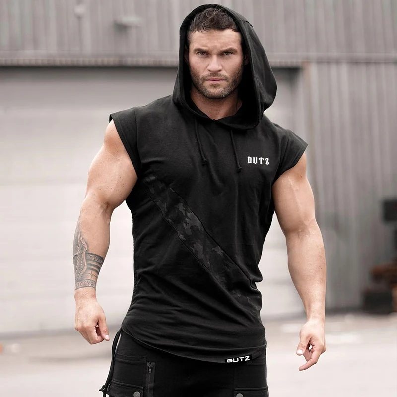 

Men's Running Tank Top Sleeveless T Shirts Sports Fitness Singlet Stringer Hoodies Muscle Bodybuilding Sportswear GYM Tops Vest