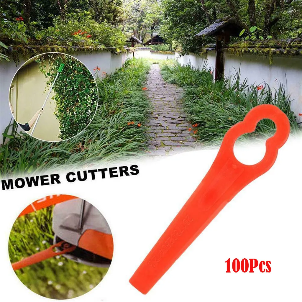 100 PCS Mower Blades For Rt250 Garden Lawn Trimmer Accessories Lawn Mower Trimmer Cutters Lawn Mowe Plastic Cutting Blade 2022 hand held hedge trimmer Garden Tools
