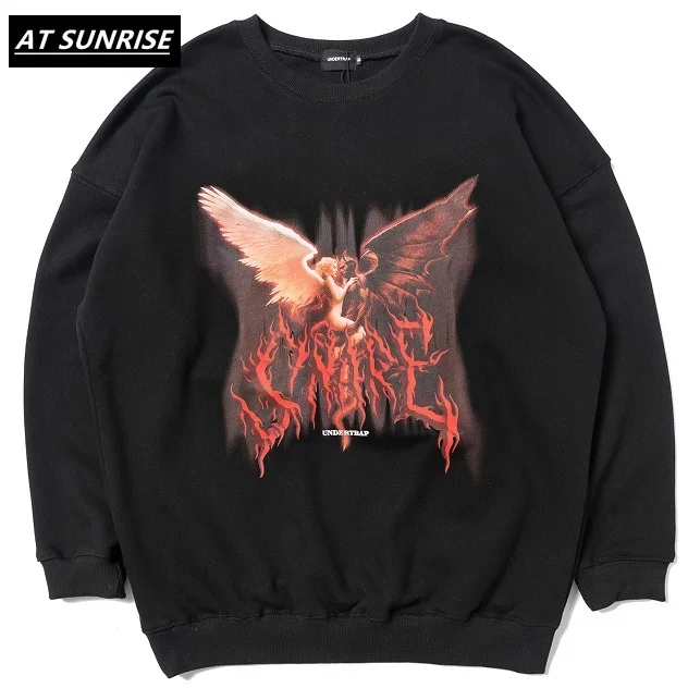 Flame Angel Demon флисовая Толстовка для мужчин 2020 темно Harajuku с длинным рукавом модный