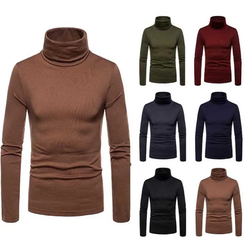 Mens Sweater Turtleneck Pullovers Slim-Fit Knitted Winter Brand New Autumn Casual Solid