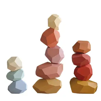 

Children's Wooden Colored Stone Jenga Building Block Educational Toy Creative Nordic Style Stacking Game Rainbow Wooden Toy Gift