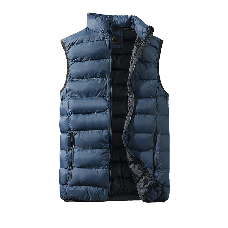 Slim Fit Waistcoat Winter Men's Vest Windbreaker Jacket Without Sleeves Casual Mens Coats Cotton-Padded Male Travel Vest - Цвет: Blue Green