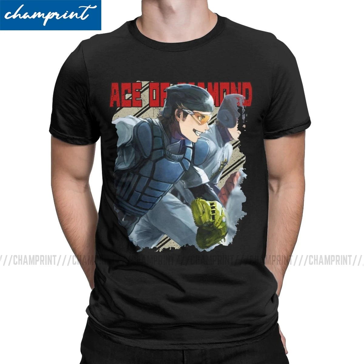 Humor Diamond No Ace Anime T-Shirt for Men Round Neck T Shirt Baseball Sports Manga Short Sleeve Tees Plus Size Clothing | Мужская