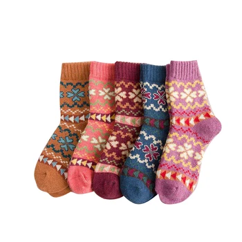 

5 Pairs Retro Breathable Artificial Wool Women Winter Socks Soft Gift Thick Warm Cute Autumn Colorful Elastic Casual Anti Slip