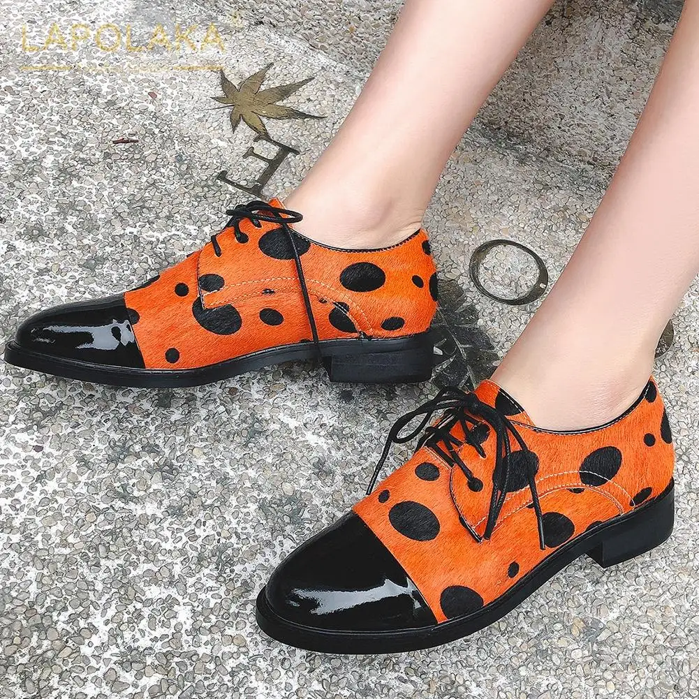 

Lapolaka new fashion 2020 Size 33-42 Genuine Cow Leather Shoes Woman Pumps Lace Up INS Hot Comfortable Pumps Women Shoes