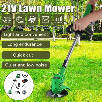 

650W 2000mah Rechargeable Wireless Grass Trimmer 21V 18000rpm Adjustable Electric Garden Push Lawnmower 1Battery 1Charger 4Blade