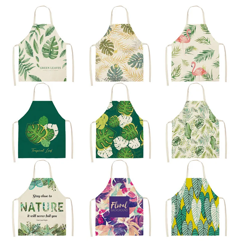 

Tropical Plants Kitchen Aprons for Women Home Flower Cooking Baking Coffee Shop Cotton Linen Cleaning Aprons