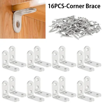 

16 Pcs Corner Brace Metal 90 Degree Angle Bracket Corner Brace Joint Bracket Fastener Furniture Cabinet Screens Wall With Screws