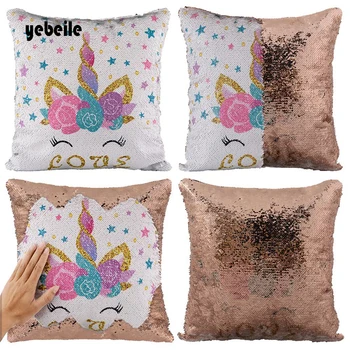 

1 piece pillow cover Super Shining Magical Unicorn Mermaid Cushion Cover with Sequins Reversible Color Changing car Pillow Case