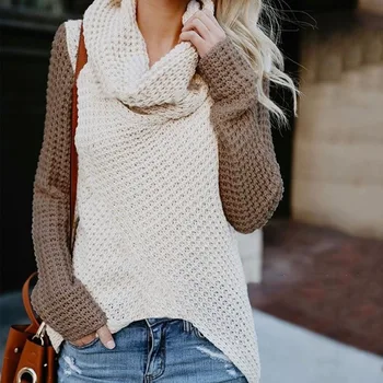 

Knitted sweater women turtleneck pullover jumper tops plus size casual patchwork women winter clothes long sleeve sweater BDR906