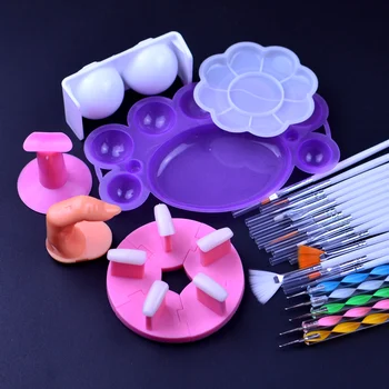 

Nail Beauty Set Tools Nail Art Design Brush Drawing Brushes Dotting Pen Nail Art Palette Practice Finger For Nail Base Tool Set