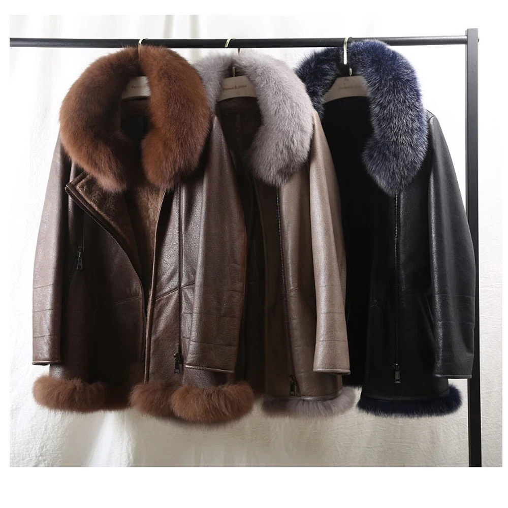 

2020 Women Real Merino Sheep Fur Genuine Leather Double-faced Fur Coat Winter Jacket Women Moto Biker Thick Warm Natural Luxury