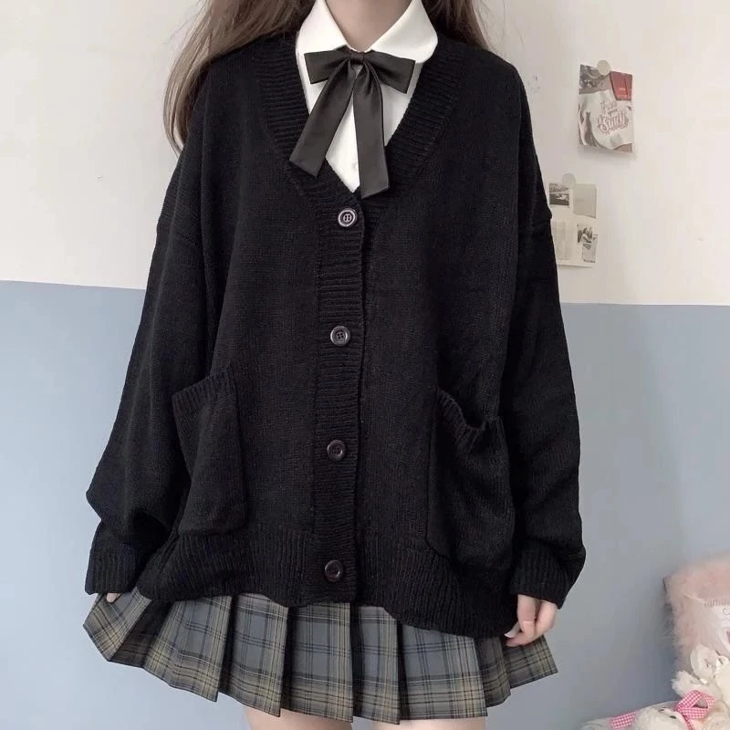 Japan School Sweater Spring Autumn V-neck Cotton Knitted Sweater College Style JK Uniform Cardigan 4 Color Student Girls Cosplay